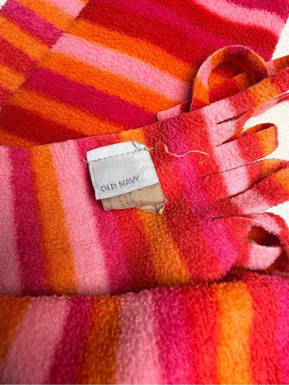 Old Navy Striped Fleece Scarf Pink Red Orange Fringe Y2K Colorful Winter